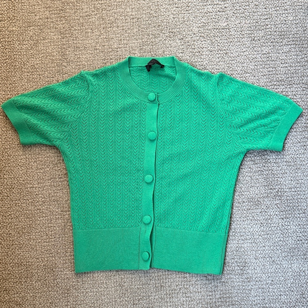 Zara Green Short-Sleeve Knit Cardigan M
